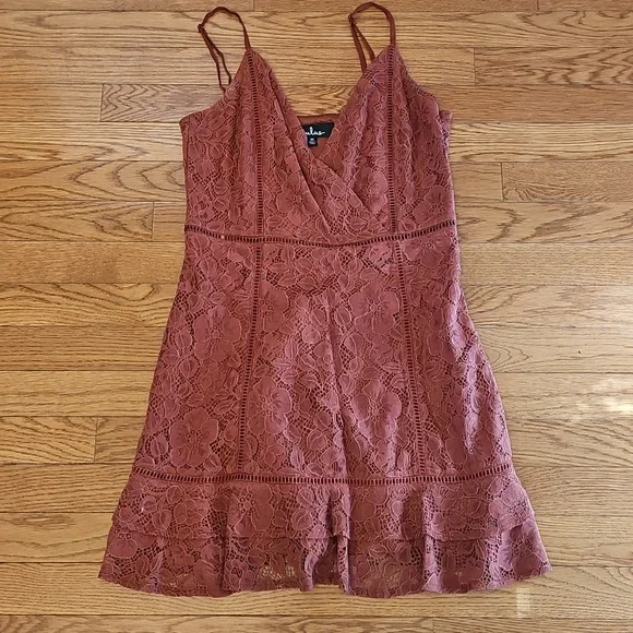 Sweet Like Candy Light Brown Lace Ruffle Mini Dress - Picture 4 of 6